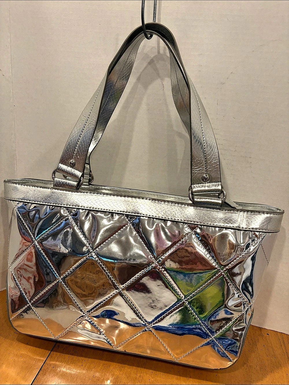 Reflective Quilted Tote in Silver vintage new